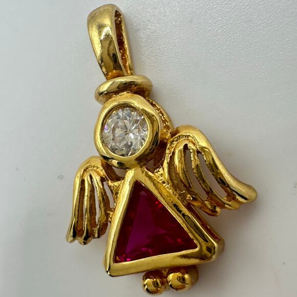 Vintage 925 sterling silver gold vermeil July birthstone lab ruby figure pendant - Picture 4 of 7
